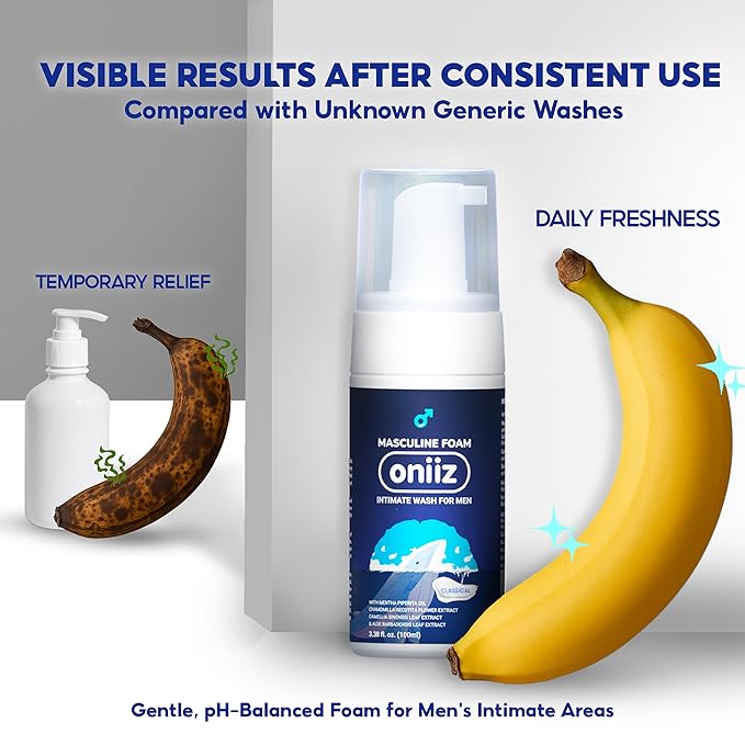 ONIIZ Masculine Foam Classical Intimate Wash for Men, Triple-Barrier Intimate Defense - Soothes, Deodorizes & pH Balanced - Natural Ingredients - Refreshing Cool Sensation 3.38 fl. oz