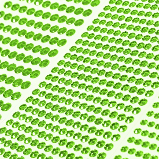 3555pcs Self Adhesive Face Gems for Makeup, Festival Jewels, Hair Gems, Rhinestone Stickers for Face, Eye, Makeup, Nail, Body, Crafts 5sheets (green-3/4/5/6/8mm)