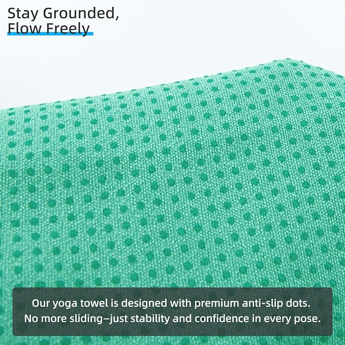 YESLIFE Non-Slip Extra Thick Hot Yoga Towel with One Sweat Towel, Microfiber Sweat Absorbent Yoga Mat Towel with Grip Dot, Pilates Mat, 72" x 24", Light Green