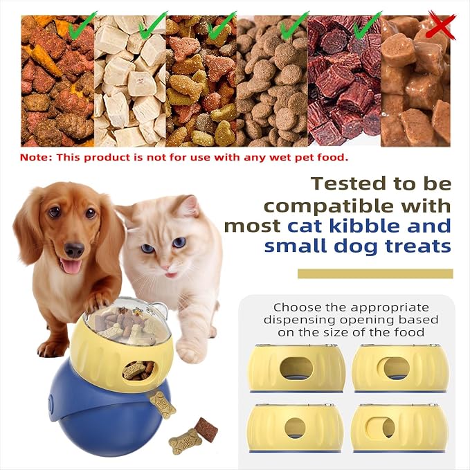 Cat Puzzle Feeder, Interactive Cat Dog Toys,Treat Dispenser(Yellow+Blue)