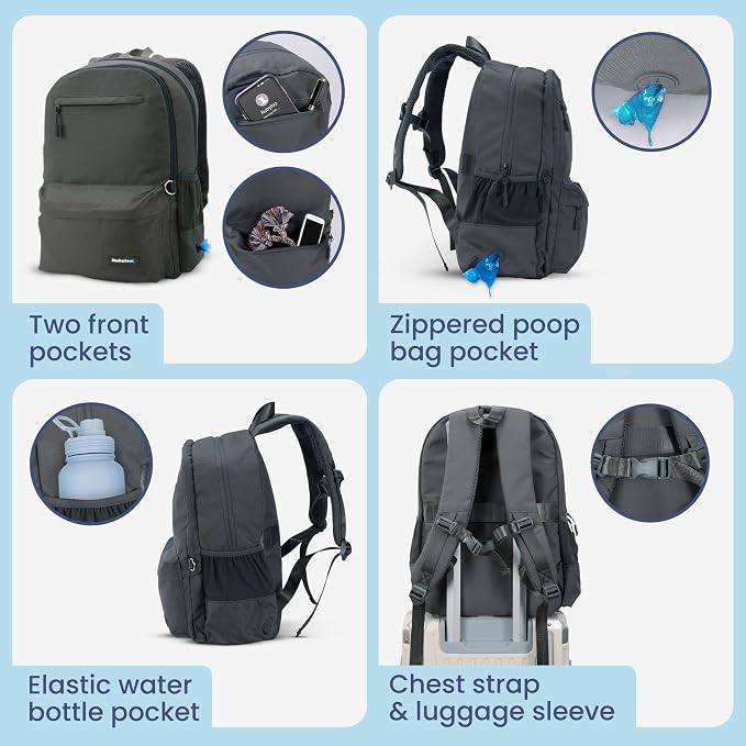Rubyloo Dog Travel Backpack for Supplies - Dog Diaper Bag with Travel Bowls