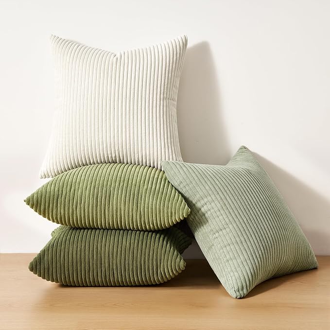Topfinel 20x20 Pillow Covers Set of 4 Mordern Nordic Green White Throw Pillow Cover Soft Corduroy Cushion Cases Spring Home Decor for Couch Bed Sofa Living Room Forest Green