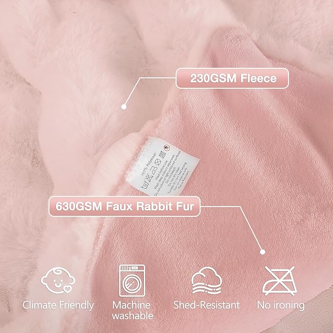 ORINOVA Pink Faux Fuzzy Fur King Size Throw Blanket 90x108 Cozy Furry Throw Rabbit Fur Blanket for Bed Soft Fluffy Blanket King for Living Room Bedroom Home Gifts 1000 GSM