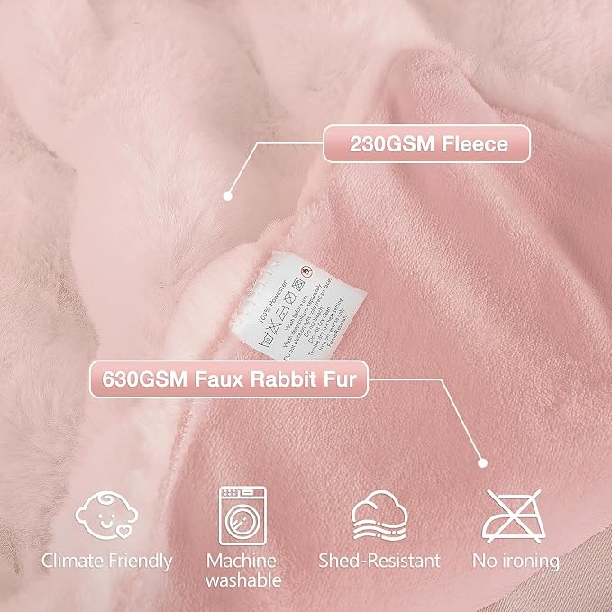 ORINOVA Pink Fluffy Double Sided Blanket for Couch Living Room Faux Fur 50x60 Fuzzy Throw No Shed Blanket for Bed Soft Furry Bed Cozy Comforter Home Decor Gifts 860 GSM