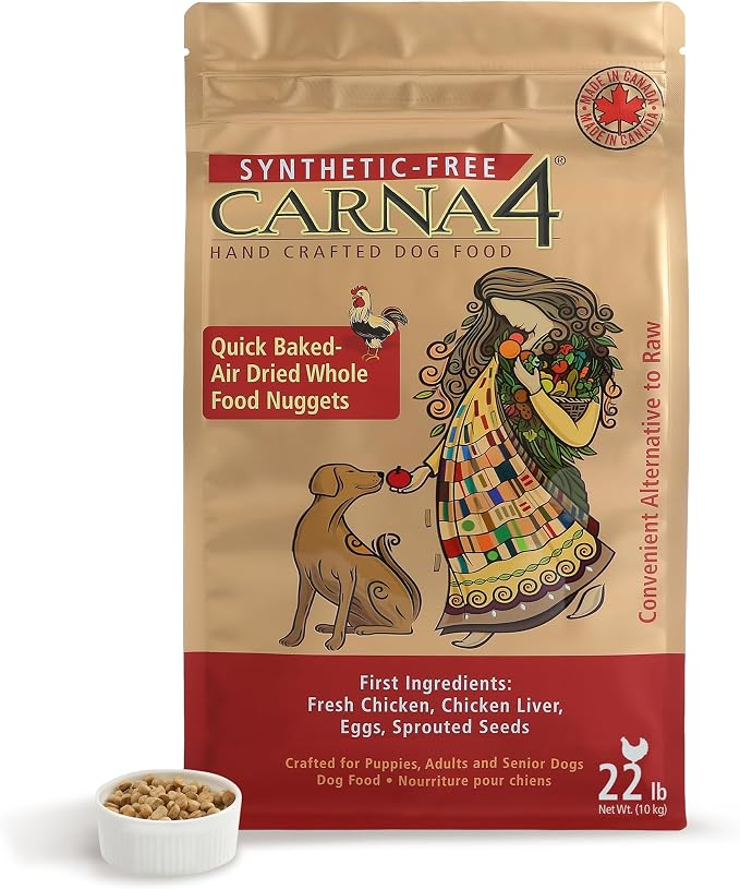 CARNA4 Gentle Quick-Baked Air-Dried Dog Food, Chicken Recipe, 22lb | Fresh Chicken, Liver, Whole Eggs & Organic Sprouted Seeds, Never Extruded, No Synthetic Vitamins or Minerals