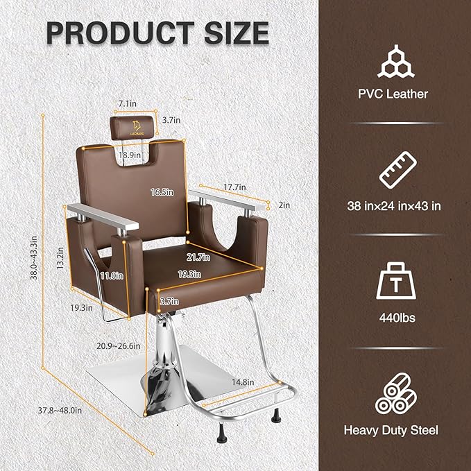 Heavy Duty Barber Chair, 360° Swivel Reclining Salon Chair for Hair Stylist, Height Adjustable Hydraulic Hairdressing Chair with Footrest for Barber Shop, Beauty Salon, Hairdressers