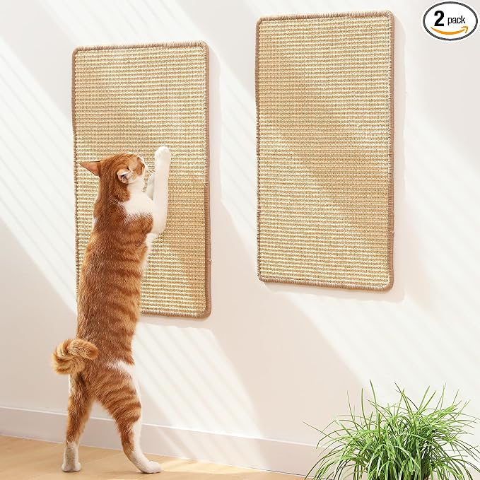 FUKUMARU 2 Packs Cat Scratching Mat, 23.6 x 15.7 Inch Cat Scratcher Pad | Natural Sisal Cat Scratch Mat for Indoor Cats, Horizontal Cat Wall Scratcher Floor Rug with Sticky Tapes, Furniture Protector