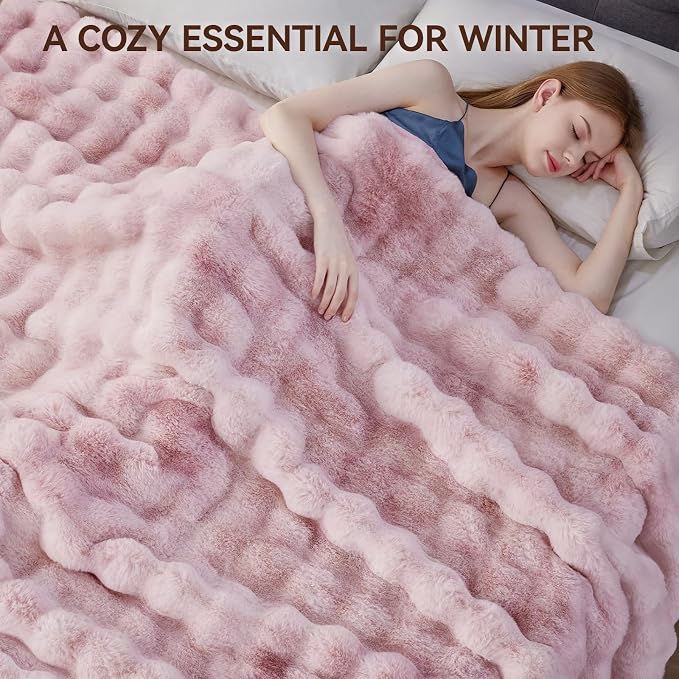 Anysay Faux Fur Throw Blanket,1000GSM Fluffy Soft Bubble Blanket 90''*104'' | Cozy Plush Warm and Thick Blanket for Couch Bed, Fuzzy Rabbit Throw for Living Room Bedroom Tie-dye Pink