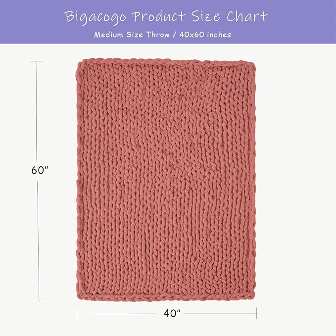 Bigacogo Chunky Knit Throw Blanket for Couch, 40x60 inches, Antique Red | Hand Knit with Jumbo Chenille, Soft Breathable Cable Knit for Sofa Bed Living Room, Machine Washable, Gift for Mom Friend