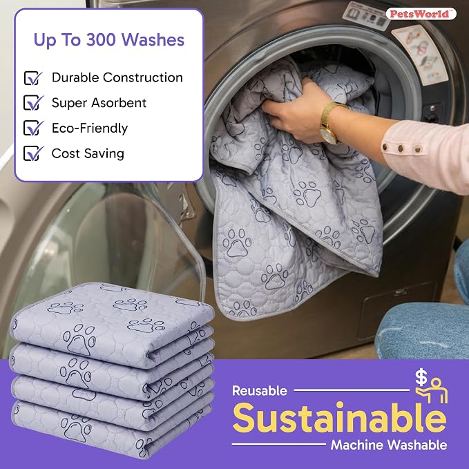 Washable Reusable Dog Pee Pads (Pack of 4) – 34” x 52” Extra Large Training Pads with Non- Slip Backing – Waterproof, Leakproof, Absorbent Pet Pads for Puppies & Dogs