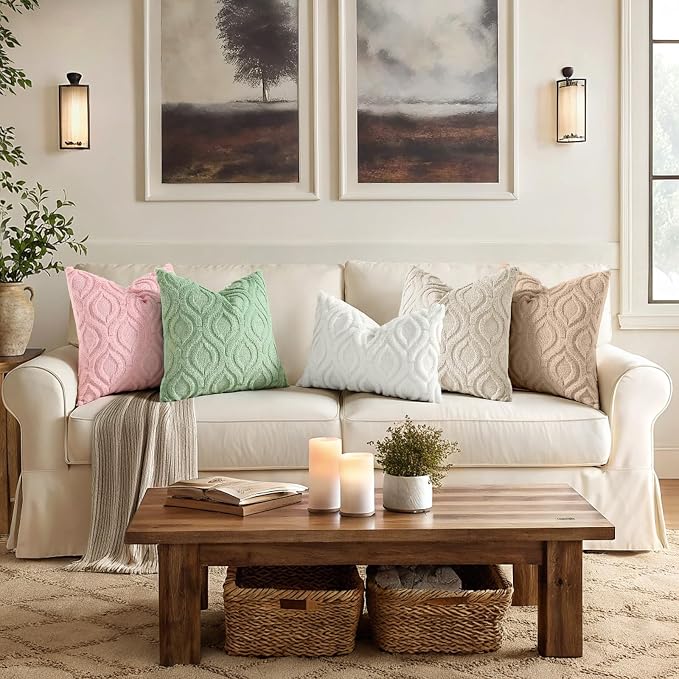 decorUhome Faux Fur Plush Soft Pink Throw Pillow Covers 16x16 Set of 2 | Plush Solid Fall Couch Pillow Covers, Accent Modern Farmhouse Neutral Decorative Square Pillow Cases for Sofa Bed Living Room