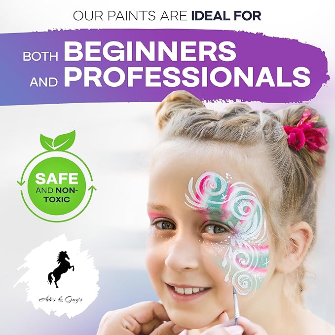 Face Paint Kit for Kids – 20 Washable Colors, Guaranteed Stain-Free, Paints 60+ Faces, Hair Chalk, Glitter, Brushes, Stencils, Non-Toxic, Perfect for Birthdays, Halloween, Parties