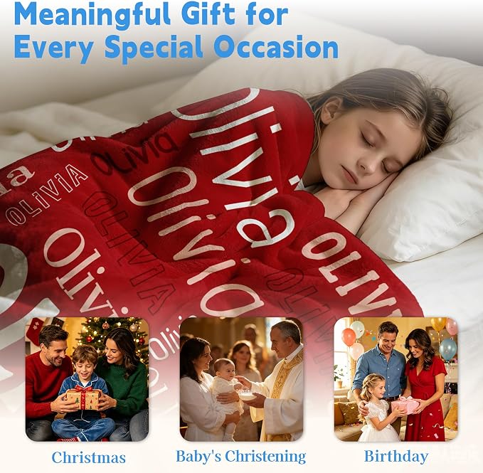 Custom Blanket with Name, Personalized Name Blankets for Teen Girls Boys Kids Baby, Customized Flannel Throw Blanket Gifts for Christmas Birthday - Printed in USA