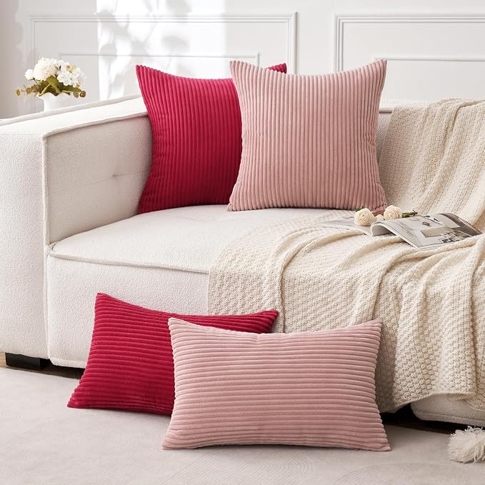 MIULEE Decorative Corduroy Throw Pillow Covers Set of 2 20x20 Blush Pink | Soft Striped Textured Cushion Cases, Boho Square Lovely Cute Pillowcases, Home Decor for Couch Chair Sofa Bed Living Room