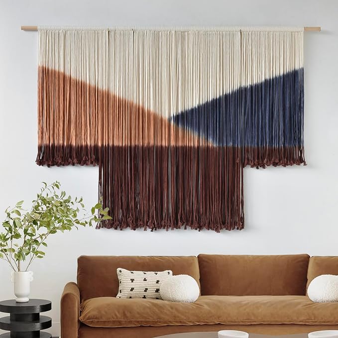 Jakalin Macrame Wall Decor Geometric Dip Dyed Tapestry Home Decor 57"x39" | Hand-dyed,Cotton Macrame Wall Art, Artisan Style, Boho Home Decor, Statement Piece,Craftsmanship Living Room, Bedroom, Office