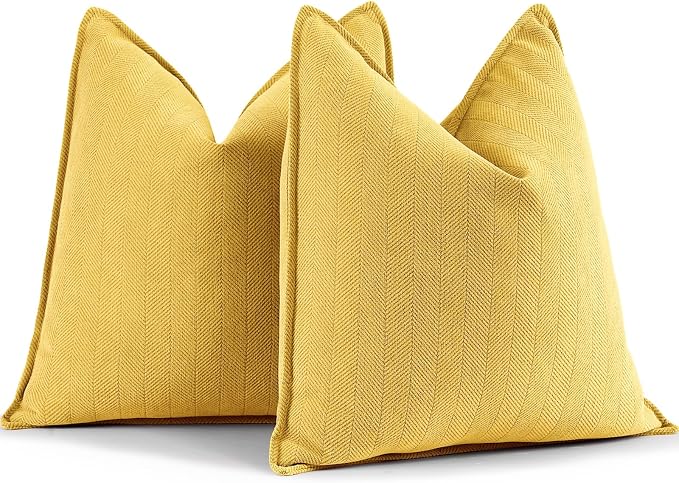 Yellow Pillow Covers 20x20 Set of 2 Chenille Throw Pillow Covers with Elegant Design Soft and Luxurious Decorative Throw Pillows for Couch, Bed, and Home Decor