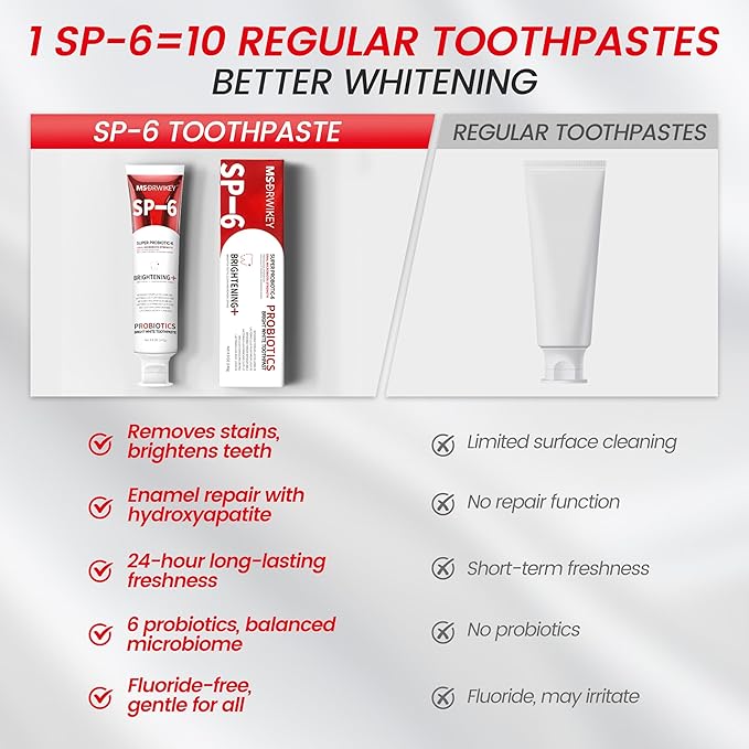 MSDRWIKEY SP-6 Probiotic Whitening Toothpaste - Enhanced Formula with 6 Probiotics and Gum Health - Enamel-Safe, Fluoride-Free, Fresh Mint Flavor, 4.6oz (1)