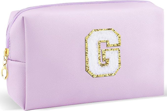 URSKYTOUS Gifts for Girls Initial Makeup Bag Personalized Cosmetic Bag with Zipper Cute Travel Toiletry Bag Waterproof PU Preppy Makeup Pouch Birthday Gift for Teen Girls Women(Purple G)