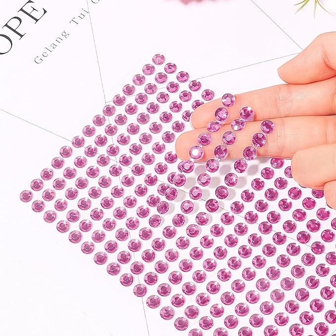 3555pcs Self Adhesive Face Gems for Makeup, Festival Jewels, Hair Gems, Rhinestone Stickers for Face, Eye, Makeup, Nail, Body, Crafts 5sheets (pink-3/4/5/6/8mm)