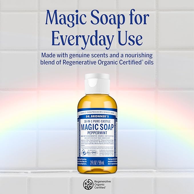 Dr. Bronner's Magic Soap-Pure-Castile Liquid Soap (2 Ounce, Variety Gift Pack)- Regenerative Organic Certified Oils, 18-in-1 Uses: Body, Hair, Laundry, Pets & Dishes, Concentrated, Vegan, Non-GMO
