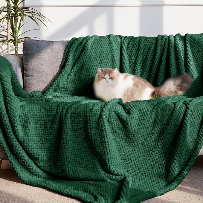 Whale Flotilla Extra Large Soft Fleece Throw Blanket for Couch | 50x70 Inch, Emerald Green, Suitable for Sofa Chair Bed, Fluffy Fuzzy Jacquard Blankets for All Season, Lightweight and Cozy