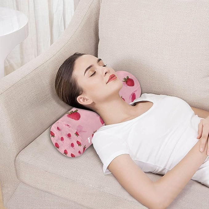 Red Strawberry Bows Neck Roll Pillow Bolster Round Health Memory Foam Long Cervical Cylinder Pillows with Removable Washable Cover for Body Bed Legs Back Yoga
