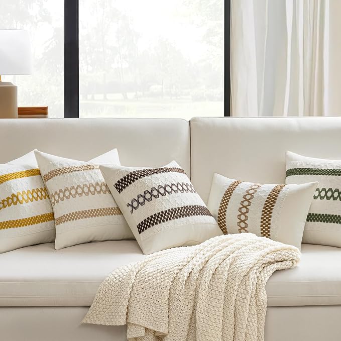 MIULEE Set of 2 Coco Brown Boho Decorative Pillow Covers 18x18 Inch | Farmhouse Couch Throw Pillows, Modern Spring Cotton Cushion Covers, Macrame Woven Home Decor for Bed Sofa Chair