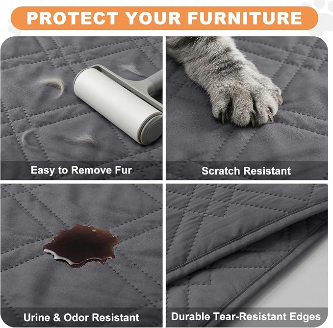 100% Waterproof Washable Dog Blanket，Gray+Gray， 82"x92" | ,7-Layer Reversible Couch Covers for Dogs Met for Sofa Furniture Car Camping