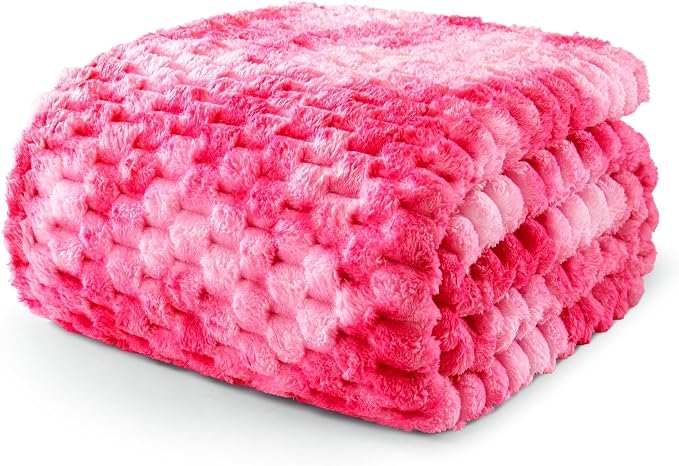 Exclusivo Mezcla 3D Fleece Twin Size Blanket for Bed, Tie-dye Pink | Extra Soft Fuzzy Plush Lightweight Bed Blankets, Cozy Fluffy Decorative Blankets for All Seasons, 60x80 Inches