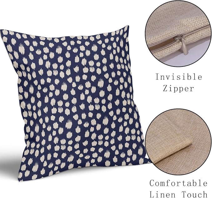 Sweetshow Navy Blue Cream Dots Pillow Covers 20x20 Set of 2 Boho Design Polka Dot Throw Pillows Modern Trendy Print Outdoor Decorative Pillowcase Square Linen Cushion Cases Decor for Sofa Couch Bed