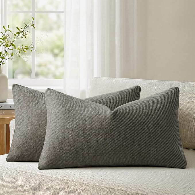 a moment Pack of 2 Decorative Chenille Throw Pillow Covers with Twill Cushion Covers for Sofa Living Room Couch Bed 20x12 Inch Dark Gray