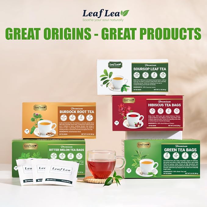 LeafLea Green Tea Bags, Pure Single-Ingredient Green Tea Leaves, 40 Count | Smooth, Refreshing & Naturally Caffeinated, Sugar-Free, Non-GMO, Individually Foil-Wrapped To Lock In Freshness