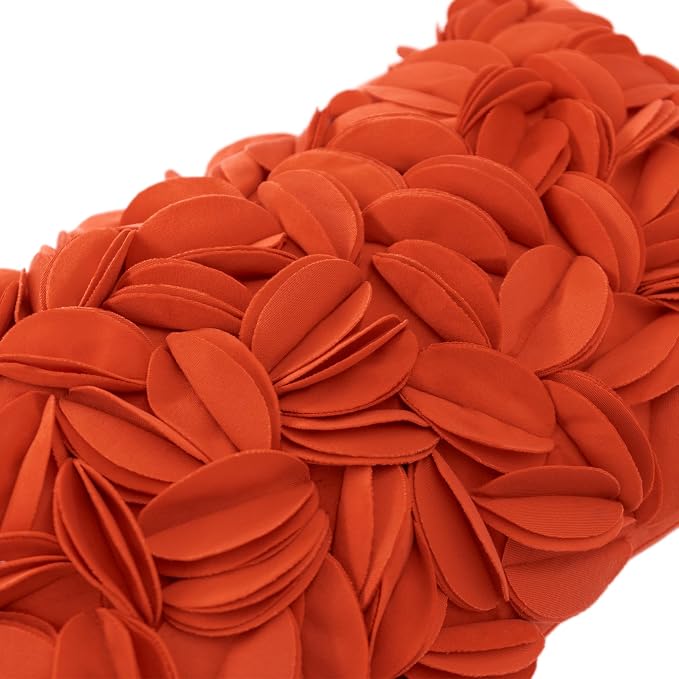KINGROSE Handmade 3D Floral Throw Pillow Cover, 12x20 Inch, Dark Orange | Solid Flower Cushion Cover, Velvet Decorative Pillowcase, For Bed Living Room Sofa Couch Home