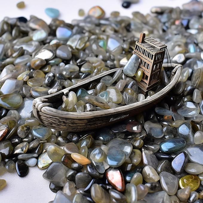 Polished Labradorite Crystal Chips 200 Pcs - 0.3" 10 Ounces Tumbled Stone Rock Jasper Agate Chips Crushed Sea Glass Stones Healing Reiki Crystal Making Home Decoration
