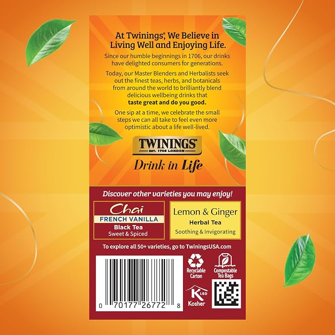 Twinings Ultra Spice Chai Black Tea Individually Wrapped Bags, 20 Count (Pack of 1), Sweet, Savoury Spices, Caffeinated, Enjoy Hot or Iced, 20 Teabags