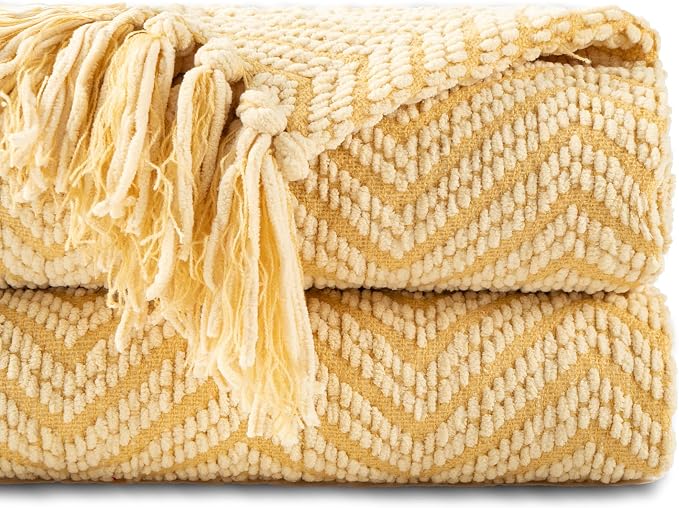 BATTILO HOME Butter Yellow Throw Blanket for Couch, 50"x60" | Fall Throw Blanket for Autumn Halloween Decoration, Gold Throw Blankets for Bed Sofa