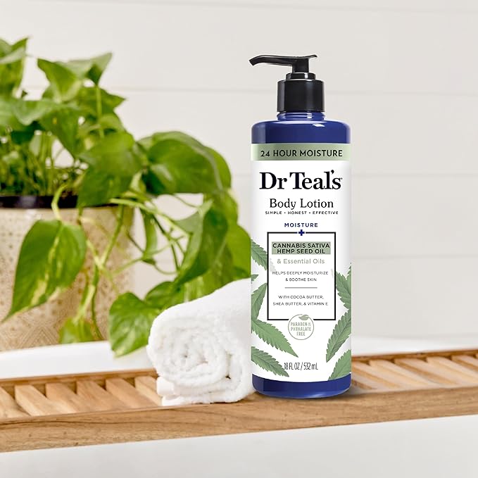 Dr Teal's Body Lotion, Cannabis Sativa Hemp Seed Oil & Essential Oils, 18 fl oz (Pack of 3)