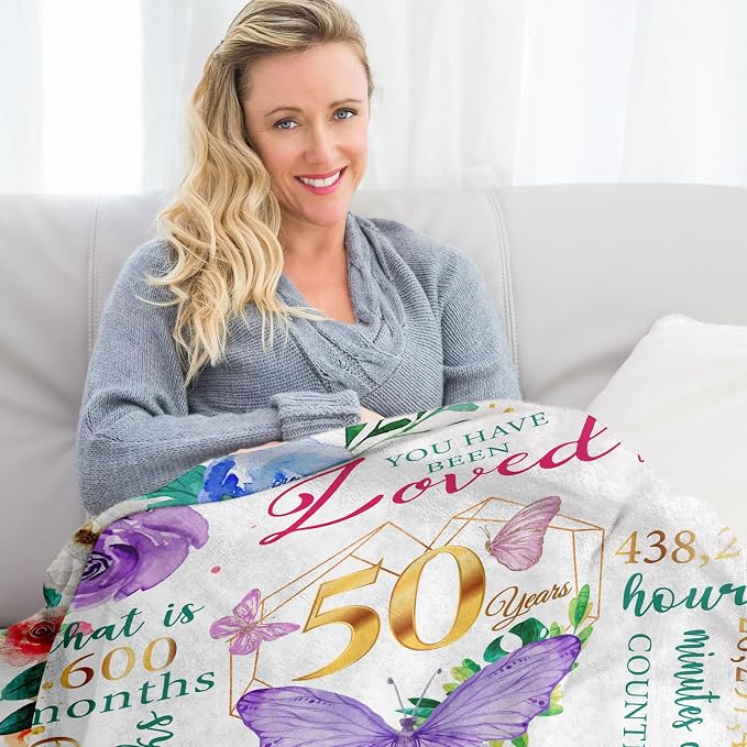50th Birthday Gifts for Her, 50th Birthday Gifts for Women, 50 Year Old Present for Women, 1976 Present for Woman, Fifty Bday Stuff for Woman Throw Blanket 50"X60", Happy 50 Bday