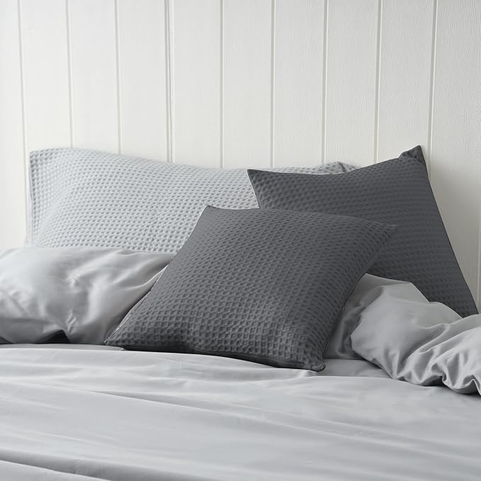 100% Egyptian Cotton 600 TC Waffle Weave Throw Pillow Covers 4 Pack | Ultra Soft Breathable Euro Pillow Shams Covers, Decorative Cushion Covers for Bed Couch Sofa Car, Dark Grey, 24" x 24"