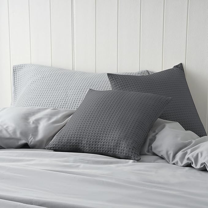 100% Egyptian Cotton 600 TC Waffle Weave Throw Pillow Covers 2 Pack | Ultra Soft Breathable Euro Pillow Shams Covers, Decorative Cushion Covers for Bed Couch Sofa Car, Dark Grey, 18" x 18"