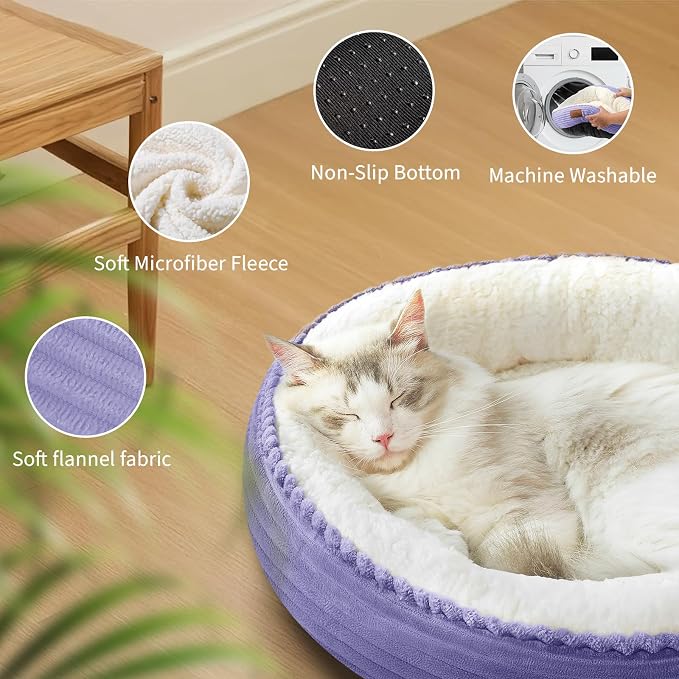 Zerbuger 20in Violet Round Dog Bed Sofa for Dogs Cats, Machine Washable | for Small/Medium/Large Dogs Cats, Foam Pet Couch with Removable Mat Non-Slip Bottom, Pet Cuddler for Indoor/Outdoor/Car/Cage