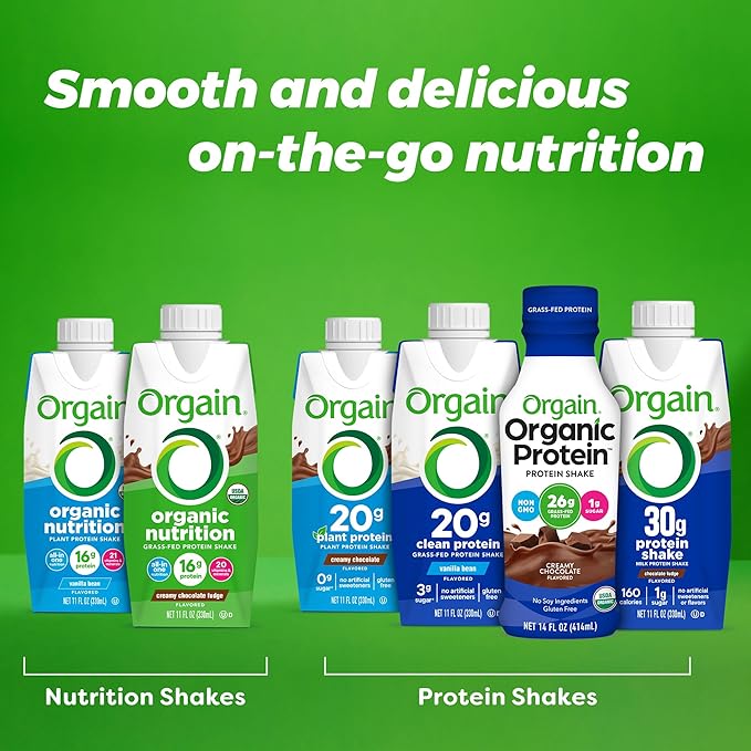 Orgain Organic Nutritional Vegan Protein Shake, Smooth Chocolate - 16g Plant Based Protein, Meal Replacement, 22 Vitamins & Minerals, Fruits & Vegetables, Gluten Free, Non-GMO, 11 Fl Oz (Pack of 12)