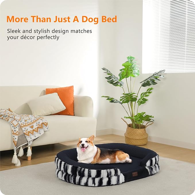 Dwanton Orthopedic Waterproof Medium Dog Bed Sofa, Gel Memory Foam, 36" | Egg-Crate Foam Dog Sofa, Washable Pet Bed with Four Sided Bolster Cushion, Removable Cover & Non-Slip Bottom, Tie-dye Grey