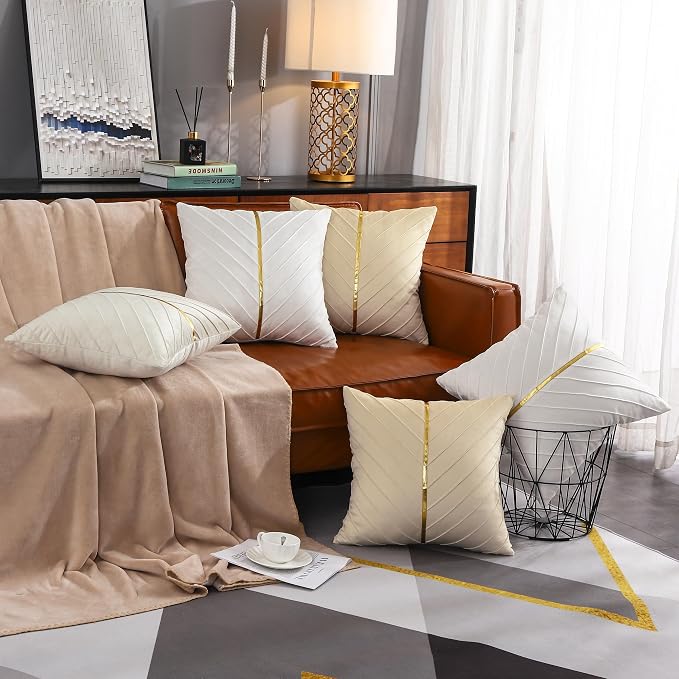Velvet Throw Pillow Covers 26x26 inch Pack of 2 Gold Decor White | Soft Solid Pillow Covers,Modern Luxury Home Decor,for Couch Chair Sofa Bedroom Livingroom,Hidden Zipper,Ideal Gift,Easy Care