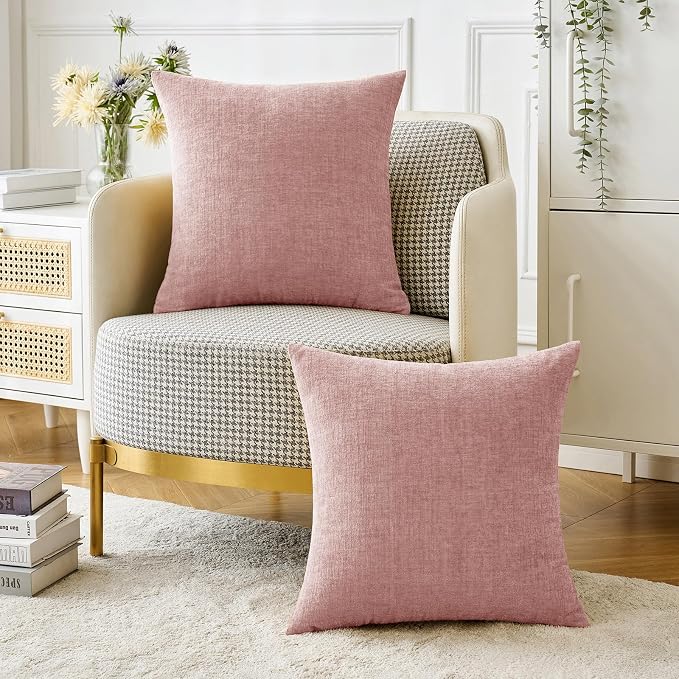 MIULEE Soft Chenille Throw Pillow Covers Blush Pink 16x16 Inch Pack of 2 | Modern Home Decor, Classic Decorative Pillows, Solid Dyed Cases, Boho Couch Cushion Covers for Sofa Bed Living Room