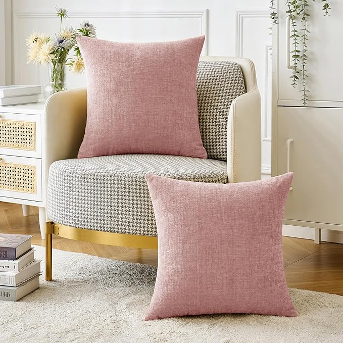 MIULEE Soft Chenille Throw Pillow Covers Blush Pink 20x20 Inch Pack of 2 | Modern Home Decor, Classic Decorative Pillows, Solid Dyed Cases, Boho Couch Cushion Covers for Sofa Bed Living Room