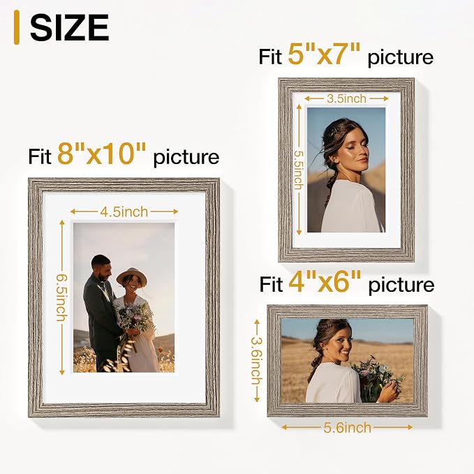Vittanly 15 Pack Picture Frames Collage Wall Decor, Wall/Tabletop Display | Grayish Brown, Multi-Size Gallery Wall Frame Set: 3pcs 8x10, 6pcs 5x7, 6pcs 4x6. Picture Frame Set for Family