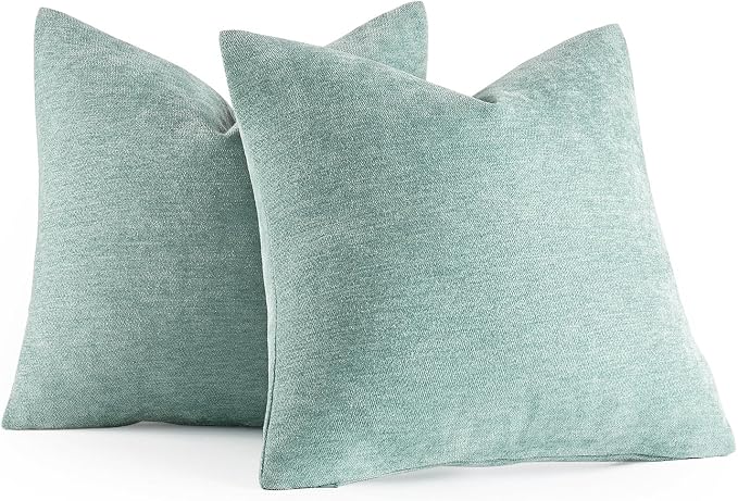 MIULEE Pack of 2 Aqua Green Decorative Pillow Covers 18x18 Inch | Soft Chenille Couch Throw Pillows Farmhouse Cushion Covers for Home Decor Sofa Bedroom Living Room