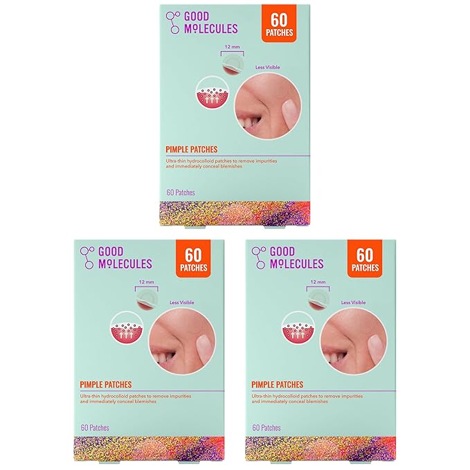 Good Molecules Pimple Patches Pack 3 – 180 Patches (60 × 3 Pack) | Ultra-Thin Hydrocolloid Acne Patches to Conceal Breakouts, Blackheads & Blemishes