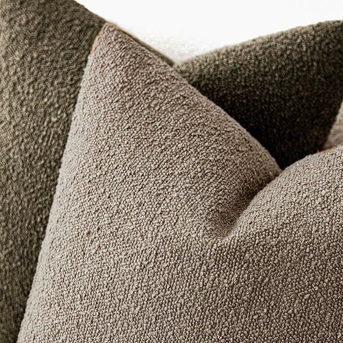 Foindtower Pack of 2 Textured Boucle Throw Pillow Covers Accent Solid Pillow Cases Cozy Soft Decorative Couch Cushion Case for Chair Sofa Bedroom Living Room Home Decor 18x18 Inch Light Khaki Tan